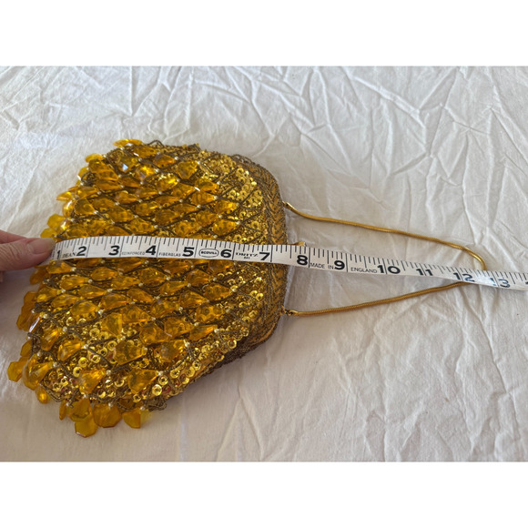 Vtg Richere Bag by Walborg Dangle Beads Sequins Yellow Gold Purse Evening Bag - Picture 6 of 10